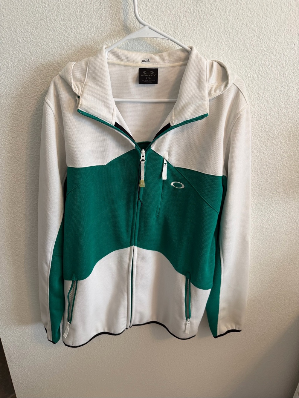 Oakley Women's White and Teal Hooded Zip Utility Jacket
